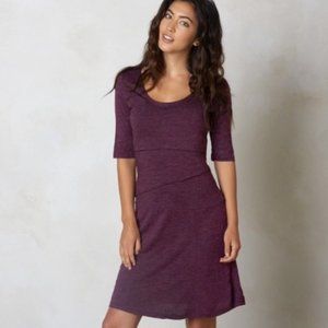 Prana Abilene Tiered Ruffle Plum Wool Blend Jersey Elbow Sleeve Dress Medium